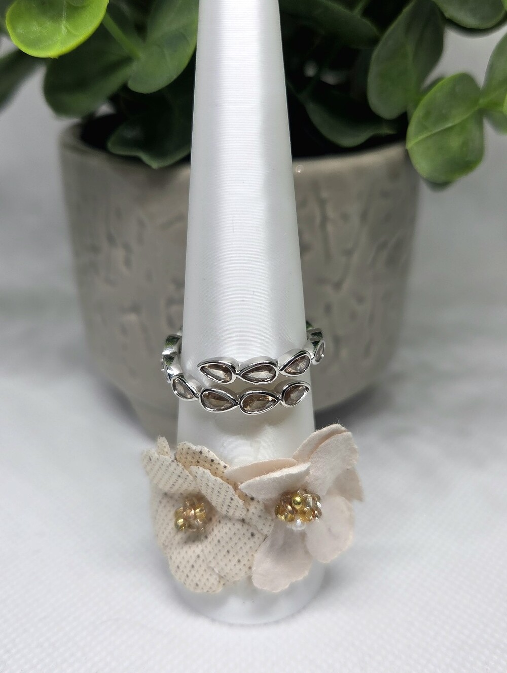 BP Smokey Topaz Wrap Ring On Rhodium Plating